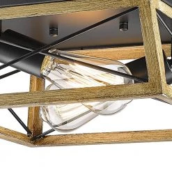 Springfield 2-Light 12.01 in. Wood/Black Metal Flush Mount by Maxax -Maxax Elegant store wood black maxax flush mount lights mx21008 2wd 4f 1000