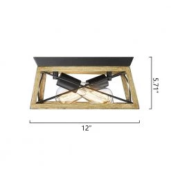 Springfield 2-Light 12.01 in. Wood/Black Metal Flush Mount by Maxax -Maxax Elegant store wood black maxax flush mount lights mx21008 2wd c3 1000