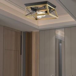 Springfield 2-Light 12.01 in. Wood/Black Metal Flush Mount by Maxax -Maxax Elegant store wood black maxax flush mount lights mx21008 2wd fa 1000