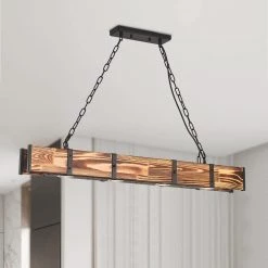Nashville 4-Light 12-Watt Wood Integrated LED Wood Kitchen Island Linear Pendant by Maxax -Maxax Elegant store wood maxax chandeliers l03 4 4f 1000
