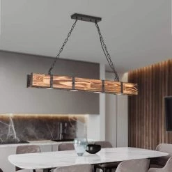 Nashville 4-Light 12-Watt Wood Integrated LED Wood Kitchen Island Linear Pendant by Maxax -Maxax Elegant store wood maxax chandeliers l03 4 c3 1000