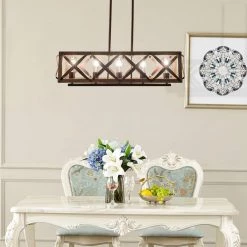 Madison 5-Light Wood Kitchen Island Linear Pendant by Maxax -Maxax Elegant store wood maxax chandeliers mx18122 5p 44 1000