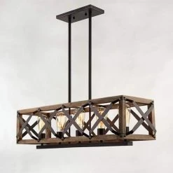 Madison 5-Light Wood Kitchen Island Linear Pendant by Maxax