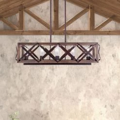 Madison 5-Light Wood Kitchen Island Linear Pendant by Maxax -Maxax Elegant store wood maxax chandeliers mx18122 5p 66 1000