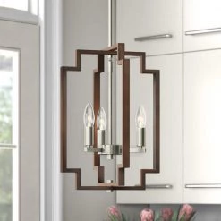 Hartford 3-Light Wood Grain and Nickel Industrial Rectangular Chandelier by Maxax