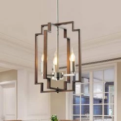 Hartford 3-Light Wood Grain and Nickel Industrial Rectangular Chandelier by Maxax -Maxax Elegant store wood maxax chandeliers mx1920 p3 c3 1000