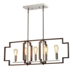 Hartford 5-Light Wood Lantern/Kitchen Island Square/Rectangle Chandelier with Wrought Iron Accents by Maxax