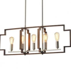 Hartford 5-Light Wood Lantern/Kitchen Island Square/Rectangle Chandelier with Wrought Iron Accents by Maxax -Maxax Elegant store wood maxax chandeliers mx1920 p5 fa 1000