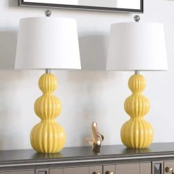 Columbia 28 " Yellow Table Lamp Set With White Shade (Set of 2) by Maxax