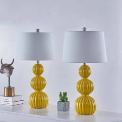 Columbia 28 " Yellow Table Lamp Set With White Shade (Set of 2) by Maxax -Maxax Elegant store yellow maxax table lamps t45 ly 76 1000