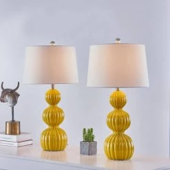 Columbia 28 " Yellow Table Lamp Set With White Shade (Set of 2) by Maxax -Maxax Elegant store yellow maxax table lamps t45 ly fa 1000